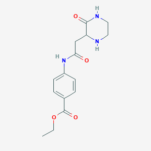 molecular formula C15H19N3O4 B2914850 4-[2-(3-Oxo-piperazin-2-yl)-acetylamino]-benzoic acid ethyl ester CAS No. 1009534-08-0