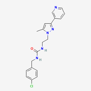 molecular formula C19H20ClN5O B2914854 1-(4-chlorobenzyl)-3-(2-(5-methyl-3-(pyridin-3-yl)-1H-pyrazol-1-yl)ethyl)urea CAS No. 2034289-70-6