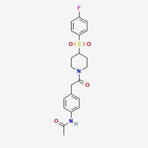molecular formula C21H23FN2O4S B2914860 N-(4-(2-(4-((4-fluorophenyl)sulfonyl)piperidin-1-yl)-2-oxoethyl)phenyl)acetamide CAS No. 1448063-82-8