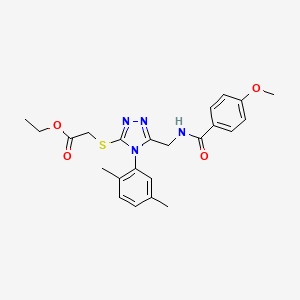 molecular formula C23H26N4O4S B2914895 ethyl 2-((4-(2,5-dimethylphenyl)-5-((4-methoxybenzamido)methyl)-4H-1,2,4-triazol-3-yl)thio)acetate CAS No. 476432-87-8