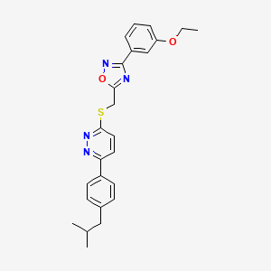 molecular formula C25H26N4O2S B2914939 3-(3-Ethoxyphenyl)-5-(((6-(4-isobutylphenyl)pyridazin-3-yl)thio)methyl)-1,2,4-oxadiazole CAS No. 1112444-58-2
