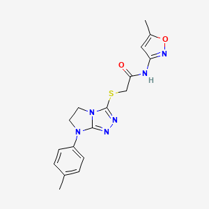 molecular formula C17H18N6O2S B2914942 N-(5-甲基异恶唑-3-基)-2-((7-(对甲苯基)-6,7-二氢-5H-咪唑并[2,1-c][1,2,4]三唑-3-基)硫代)乙酰胺 CAS No. 921540-19-4