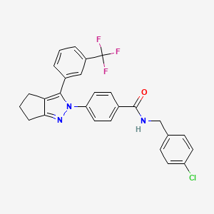 molecular formula C27H21ClF3N3O B2914947 N-(4-chlorobenzyl)-4-[3-[3-(trifluoromethyl)phenyl]-5,6-dihydrocyclopenta[c]pyrazol-2(4H)-yl]benzenecarboxamide CAS No. 866018-76-0