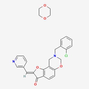 molecular formula C27H25ClN2O5 B2914948 (4Z)-12-[(2-chlorophenyl)methyl]-4-[(pyridin-3-yl)methylidene]-3,10-dioxa-12-azatricyclo[7.4.0.0^{2,6}]trideca-1,6,8-trien-5-one; 1,4-dioxane CAS No. 1217228-19-7