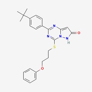 molecular formula C24H26N4O2S B2914957 2-(4-tert-butylphenyl)-4-[(3-phenoxypropyl)sulfanyl]-6H,7H-pyrazolo[1,5-a][1,3,5]triazin-7-one CAS No. 895123-41-8