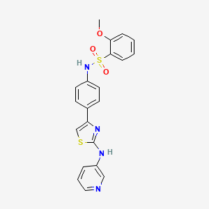 molecular formula C21H18N4O3S2 B2914971 2-methoxy-N-(4-(2-(pyridin-3-ylamino)thiazol-4-yl)phenyl)benzenesulfonamide CAS No. 1797641-55-4