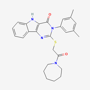 molecular formula C26H28N4O2S B2914980 2-((2-(azepan-1-yl)-2-oxoethyl)thio)-3-(3,5-dimethylphenyl)-3H-pyrimido[5,4-b]indol-4(5H)-one CAS No. 536705-32-5