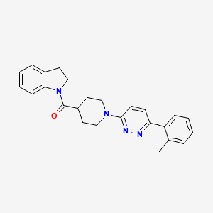molecular formula C25H26N4O B2914987 Indolin-1-yl(1-(6-(o-tolyl)pyridazin-3-yl)piperidin-4-yl)methanone CAS No. 1203076-48-5