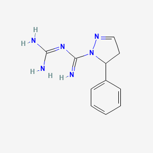 molecular formula C11H14N6 B2914990 N-[amino(imino)methyl]-5-phenyl-4,5-dihydro-1H-pyrazole-1-carboximidamide CAS No. 585553-99-7