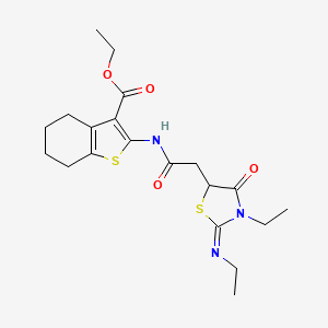 molecular formula C20H27N3O4S2 B2914991 (E)-乙基 2-(2-(3-乙基-2-(乙基亚氨基)-4-氧代噻唑烷-5-基)乙酰氨基)-4,5,6,7-四氢苯并[b]噻吩-3-羧酸酯 CAS No. 442653-74-9