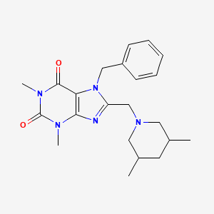 molecular formula C22H29N5O2 B2914994 7-苄基-8-[(3,5-二甲基哌啶-1-基)甲基]-1,3-二甲基嘌呤-2,6-二酮 CAS No. 851937-75-2