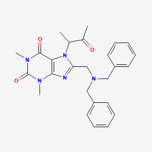 molecular formula C26H29N5O3 B2915001 8-[(Dibenzylamino)methyl]-1,3-dimethyl-7-(3-oxobutan-2-yl)purine-2,6-dione CAS No. 578746-14-2