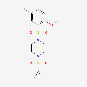 molecular formula C14H19FN2O5S2 B2915013 1-(Cyclopropylsulfonyl)-4-((5-fluoro-2-methoxyphenyl)sulfonyl)piperazine CAS No. 1226454-48-3
