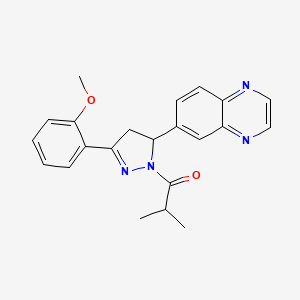 molecular formula C22H22N4O2 B2915014 1-(3-(2-methoxyphenyl)-5-(quinoxalin-6-yl)-4,5-dihydro-1H-pyrazol-1-yl)-2-methylpropan-1-one CAS No. 946341-24-8