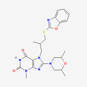 molecular formula C23H28N6O4S B2915030 7-(3-(benzo[d]oxazol-2-ylthio)-2-methylpropyl)-8-(2,6-dimethylmorpholino)-3-methyl-1H-purine-2,6(3H,7H)-dione CAS No. 1052603-30-1