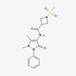 molecular formula C16H20N4O4S B2915035 N-(1,5-dimethyl-3-oxo-2-phenyl-2,3-dihydro-1H-pyrazol-4-yl)-1-(methylsulfonyl)azetidine-3-carboxamide CAS No. 1448130-83-3