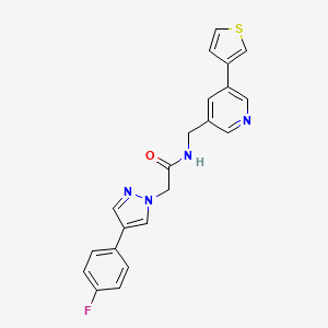 molecular formula C21H17FN4OS B2915061 2-(4-(4-氟苯基)-1H-吡唑-1-基)-N-((5-(噻吩-3-基)吡啶-3-基)甲基)乙酰胺 CAS No. 1788679-43-5