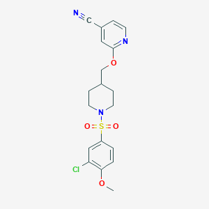 molecular formula C19H20ClN3O4S B2915071 2-[[1-(3-Chloro-4-methoxyphenyl)sulfonylpiperidin-4-yl]methoxy]pyridine-4-carbonitrile CAS No. 2380061-18-5