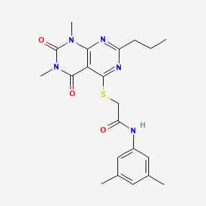 molecular formula C21H25N5O3S B2915096 2-((6,8-dimethyl-5,7-dioxo-2-propyl-5,6,7,8-tetrahydropyrimido[4,5-d]pyrimidin-4-yl)thio)-N-(3,5-dimethylphenyl)acetamide CAS No. 852170-96-8