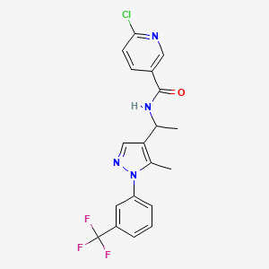 molecular formula C19H16ClF3N4O B2915105 6-chloro-N-(1-{5-methyl-1-[3-(trifluoromethyl)phenyl]-1H-pyrazol-4-yl}ethyl)pyridine-3-carboxamide CAS No. 1172902-25-8