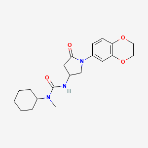 molecular formula C20H27N3O4 B2915110 1-Cyclohexyl-3-(1-(2,3-dihydrobenzo[b][1,4]dioxin-6-yl)-5-oxopyrrolidin-3-yl)-1-methylurea CAS No. 877640-73-8