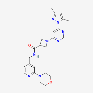 molecular formula C23H28N8O2 B2915121 1-(6-(3,5-dimethyl-1H-pyrazol-1-yl)pyrimidin-4-yl)-N-((2-morpholinopyridin-4-yl)methyl)azetidine-3-carboxamide CAS No. 2034282-82-9