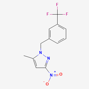 molecular formula C12H10F3N3O2 B2915185 5-Methyl-3-nitro-1-(3-trifluoromethyl-benzyl)-1H-pyrazole CAS No. 957400-33-8