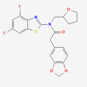 molecular formula C21H18F2N2O4S B2915194 2-(benzo[d][1,3]dioxol-5-yl)-N-(4,6-difluorobenzo[d]thiazol-2-yl)-N-((tetrahydrofuran-2-yl)methyl)acetamide CAS No. 922040-85-5