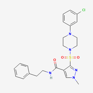 molecular formula C23H26ClN5O3S B2915198 3-{[4-(3-chlorophenyl)piperazin-1-yl]sulfonyl}-1-methyl-N-(2-phenylethyl)-1H-pyrazole-4-carboxamide CAS No. 1189677-42-6