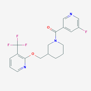 molecular formula C18H17F4N3O2 B2915201 (5-Fluoropyridin-3-yl)-[3-[[3-(trifluoromethyl)pyridin-2-yl]oxymethyl]piperidin-1-yl]methanone CAS No. 2379976-56-2