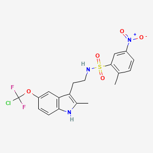 molecular formula C19H18ClF2N3O5S B2915215 N-{2-[5-(chlorodifluoromethoxy)-2-methyl-1H-indol-3-yl]ethyl}-2-methyl-5-nitrobenzene-1-sulfonamide CAS No. 682762-70-5