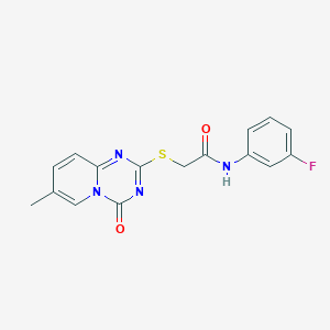 molecular formula C16H13FN4O2S B2915218 N-(3-氟苯基)-2-(7-甲基-4-氧代吡啶并[1,2-a][1,3,5]三嗪-2-基)硫代乙酰胺 CAS No. 896319-23-6