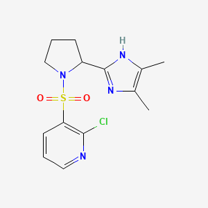 molecular formula C14H17ClN4O2S B2915239 2-Chloro-3-[2-(4,5-dimethyl-1H-imidazol-2-yl)pyrrolidin-1-yl]sulfonylpyridine CAS No. 2224246-06-2