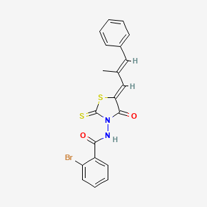 molecular formula C20H15BrN2O2S2 B2915245 2-bromo-N-((Z)-5-((E)-2-methyl-3-phenylallylidene)-4-oxo-2-thioxothiazolidin-3-yl)benzamide CAS No. 638138-67-7