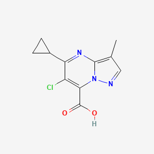 molecular formula C11H10ClN3O2 B2915266 6-Chloro-5-cyclopropyl-3-methylpyrazolo[1,5-a]pyrimidine-7-carboxylic acid CAS No. 1443278-74-7