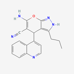 molecular formula C19H17N5O B2915277 6-Amino-3-propyl-4-quinolin-4-yl-2,4-dihydropyrano[2,3-c]pyrazole-5-carbonitrile CAS No. 489403-88-5