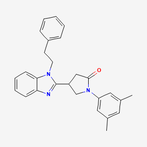 molecular formula C27H27N3O B2915281 1-(3,5-二甲苯基)-4-(1-苯乙基-1H-苯并[d]咪唑-2-基)吡咯烷-2-酮 CAS No. 847397-07-3