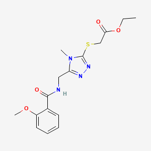 molecular formula C16H20N4O4S B2915292 ethyl 2-((5-((2-methoxybenzamido)methyl)-4-methyl-4H-1,2,4-triazol-3-yl)thio)acetate CAS No. 689749-37-9