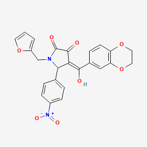 molecular formula C24H18N2O8 B2915303 (4E)-4-[2,3-dihydro-1,4-benzodioxin-6-yl(hydroxy)methylidene]-1-(furan-2-ylmethyl)-5-(4-nitrophenyl)pyrrolidine-2,3-dione CAS No. 618361-75-4