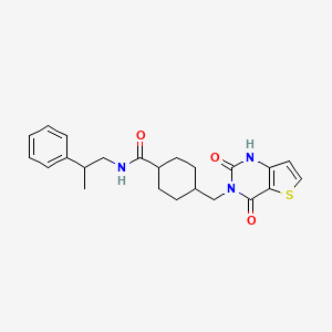 molecular formula C23H27N3O3S B2915310 4-((2,4-dioxo-1,2-dihydrothieno[3,2-d]pyrimidin-3(4H)-yl)methyl)-N-(2-phenylpropyl)cyclohexanecarboxamide CAS No. 1052615-91-4