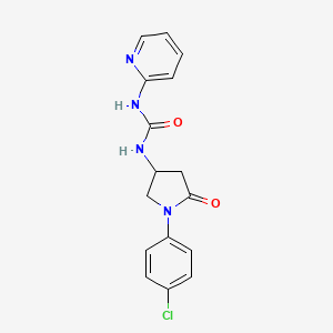 molecular formula C16H15ClN4O2 B2915313 1-(1-(4-Chlorophenyl)-5-oxopyrrolidin-3-yl)-3-(pyridin-2-yl)urea CAS No. 891110-73-9