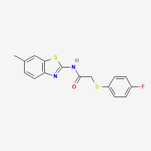 molecular formula C16H13FN2OS2 B2915319 2-((4-氟苯基)硫代)-N-(6-甲基苯并[d]噻唑-2-基)乙酰胺 CAS No. 895489-63-1