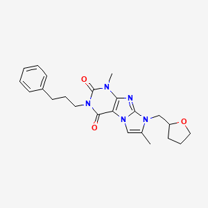 molecular formula C23H27N5O3 B2915323 4,7-Dimethyl-6-(oxolan-2-ylmethyl)-2-(3-phenylpropyl)purino[7,8-a]imidazole-1,3-dione CAS No. 876674-13-4