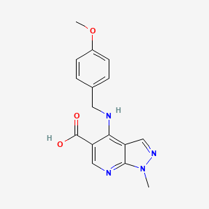 molecular formula C16H16N4O3 B2915326 4-[(4-methoxybenzyl)amino]-1-methyl-1H-pyrazolo[3,4-b]pyridine-5-carboxylic acid CAS No. 685109-27-7
