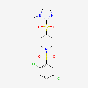 molecular formula C15H17Cl2N3O4S2 B2915359 1-((2,5-dichlorophenyl)sulfonyl)-4-((1-methyl-1H-imidazol-2-yl)sulfonyl)piperidine CAS No. 2034357-71-4