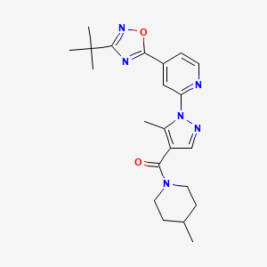 molecular formula C22H28N6O2 B2915387 (1-{4-[3-(tert-butyl)-1,2,4-oxadiazol-5-yl]-2-pyridyl}-5-methyl-1H-pyrazol-4-yl)(4-methylpiperidino)methanone CAS No. 1251707-98-8
