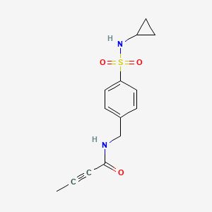 molecular formula C14H16N2O3S B2915389 N-[[4-(Cyclopropylsulfamoyl)phenyl]methyl]but-2-ynamide CAS No. 2411259-93-1