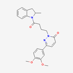 molecular formula C25H27N3O4 B2915397 6-(3,4-dimethoxyphenyl)-2-(4-(2-methylindolin-1-yl)-4-oxobutyl)pyridazin-3(2H)-one CAS No. 952990-69-1