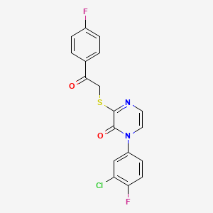 molecular formula C18H11ClF2N2O2S B2915401 1-(3-Chloro-4-fluorophenyl)-3-[2-(4-fluorophenyl)-2-oxoethyl]sulfanylpyrazin-2-one CAS No. 899943-92-1