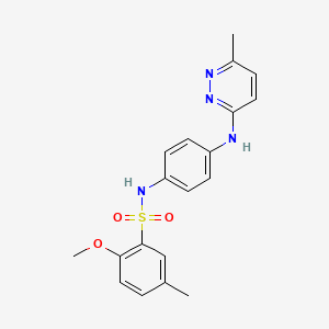 molecular formula C19H20N4O3S B2915402 2-甲氧基-5-甲基-N-(4-((6-甲基吡哒嗪-3-基)氨基)苯基)苯磺酰胺 CAS No. 1172836-60-0